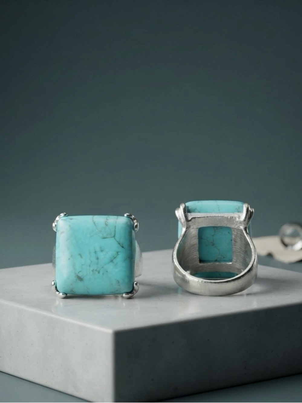 Source Unknown Turquoise Square Stone Silver Ring